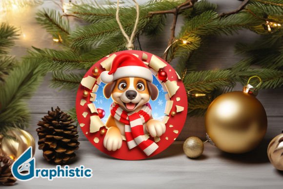3D Dog Christmas Ornament Front 24 for Business Graphics