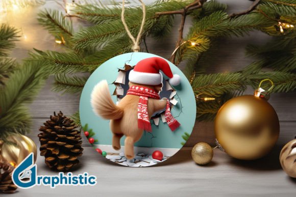 3D Dog Christmas Ornament Graphic for Festive Branding