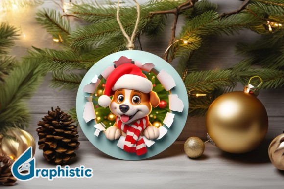 3D Dog Christmas Ornament Graphics for Crafts