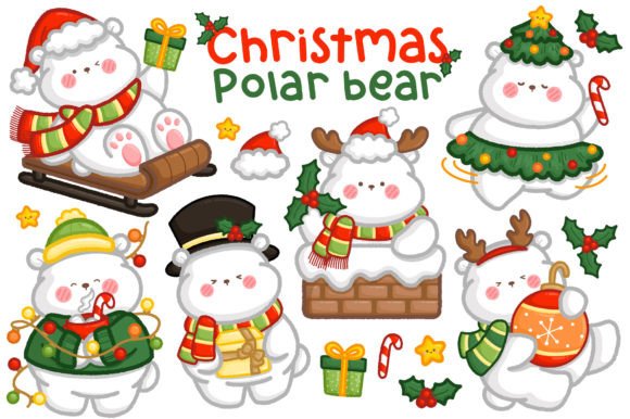 Charming Hand Drawn Polar Bear Illustrations for Seasonal Graphics