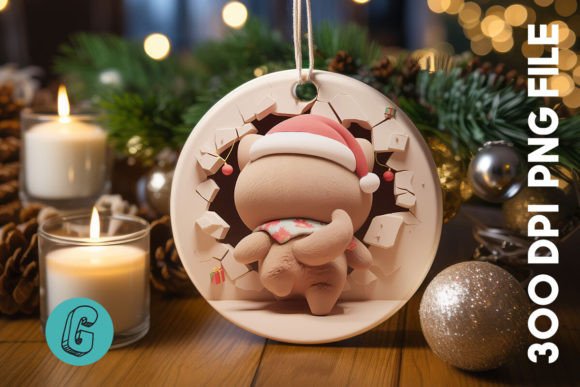 Cute Cat Christmas Ornament Back Graphics & Illustrations