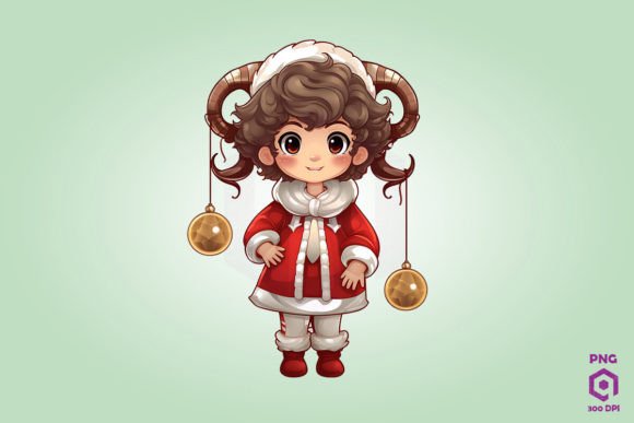 Cute Chibi Christmas Aries Clipart for Embroidered Holiday Projects