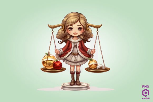 Cute Chibi Libra Christmas Illustrations for Holiday Graphics